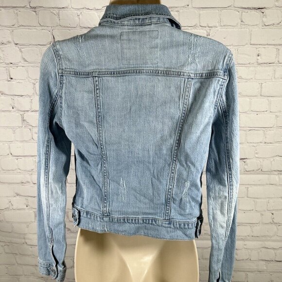 Garage Distressed Light Wash Blue Denim Button Up Collared Jean Jacket Women’s S - Picture 3 of 10
